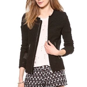 IRO Amiya Boucle Black Mesh Tweed Full Zip Knit Blazer Lightweight Jacket S
